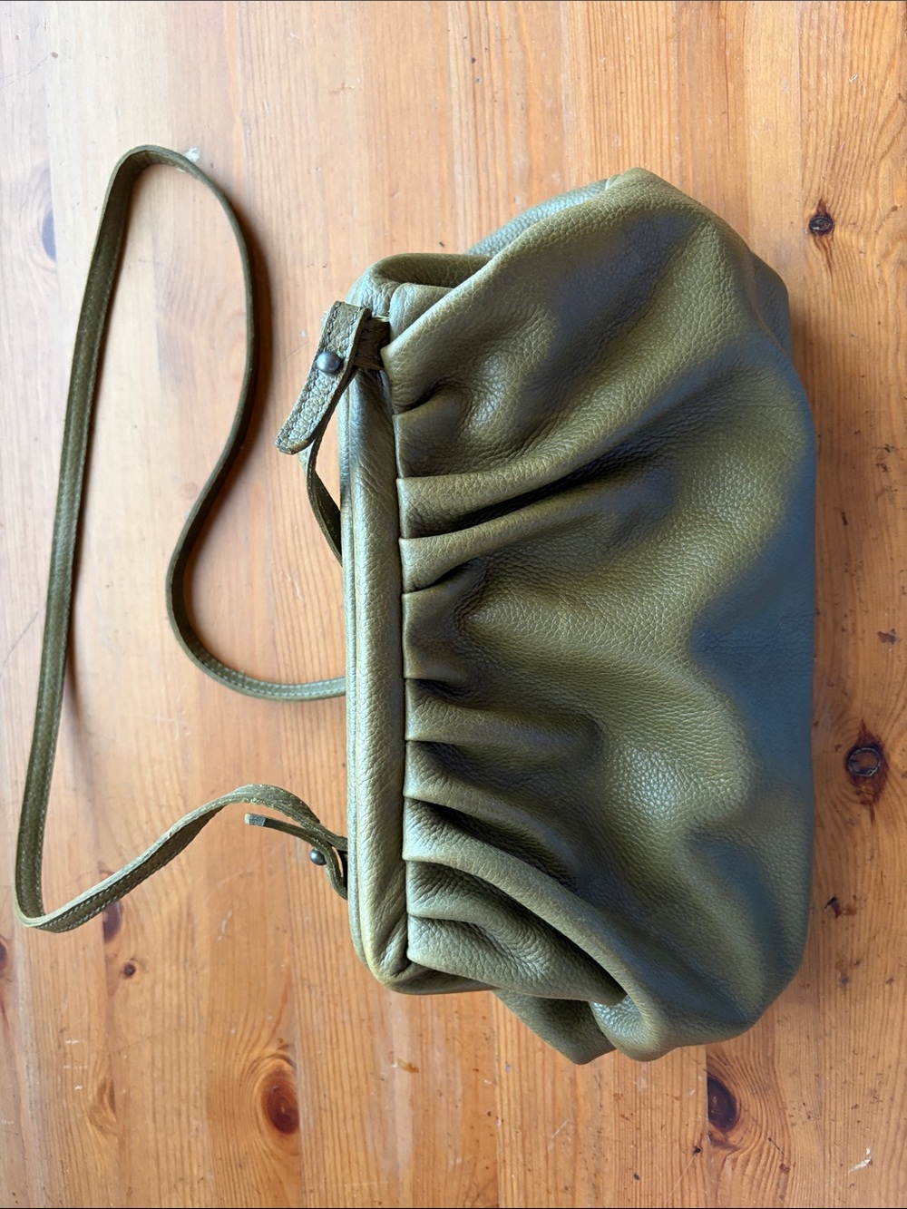 Olive Green Gathered Crossbody Bag